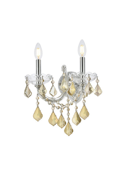Maria Theresa 2 light Chrome Wall Sconce Golden Teak (Smoky) Royal Cut Crystal