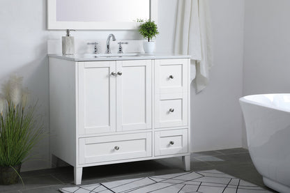 36 inch Single Bathroom Vanity in White with Backsplash