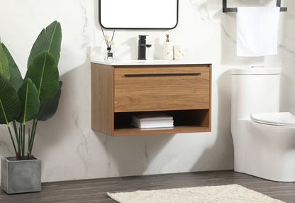 30 inch Single bathroom vanity in walnut brown with backsplash