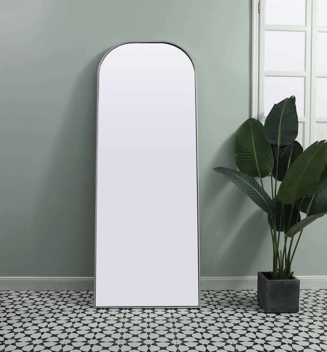 Metal Frame Arch Full Length Mirror 28x74 Inch in Silver