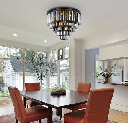 Sydney 17 light Matte Black Flush Mount Silver Shade (Grey) Royal Cut Crystal