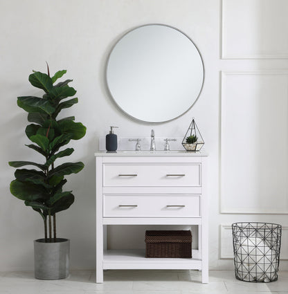 30 inch Single Bathroom Vanity in White with Backsplash
