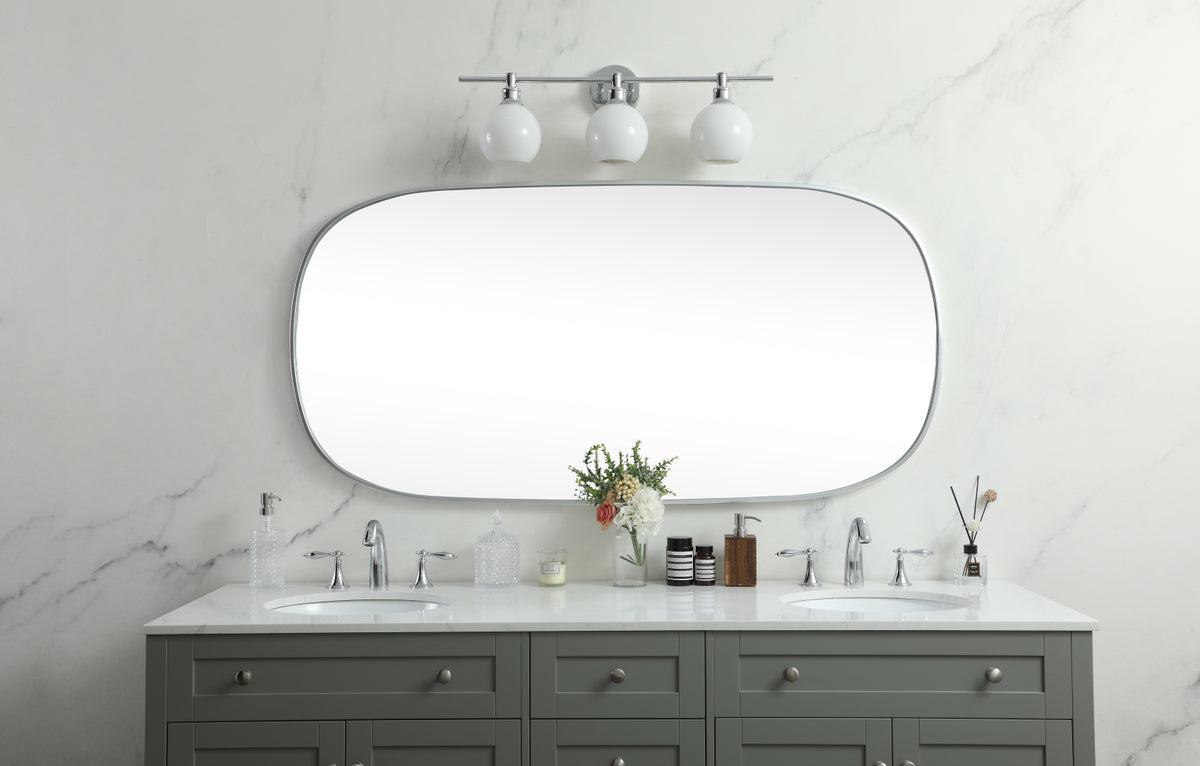 Metal Frame Oval Mirror 30x60 Inch in Silver