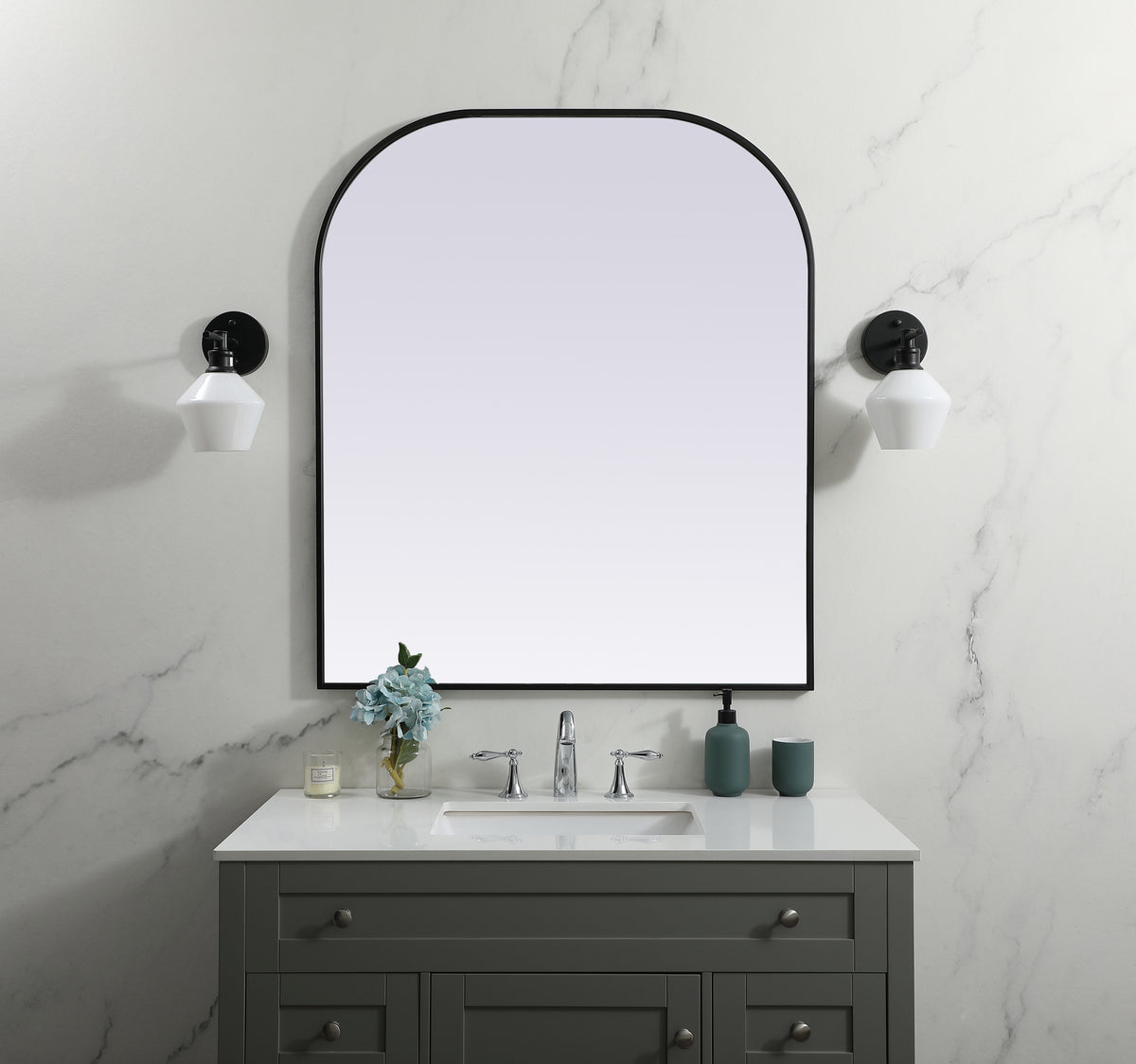 Metal Frame Arch Mirror 36x42 Inch in Black