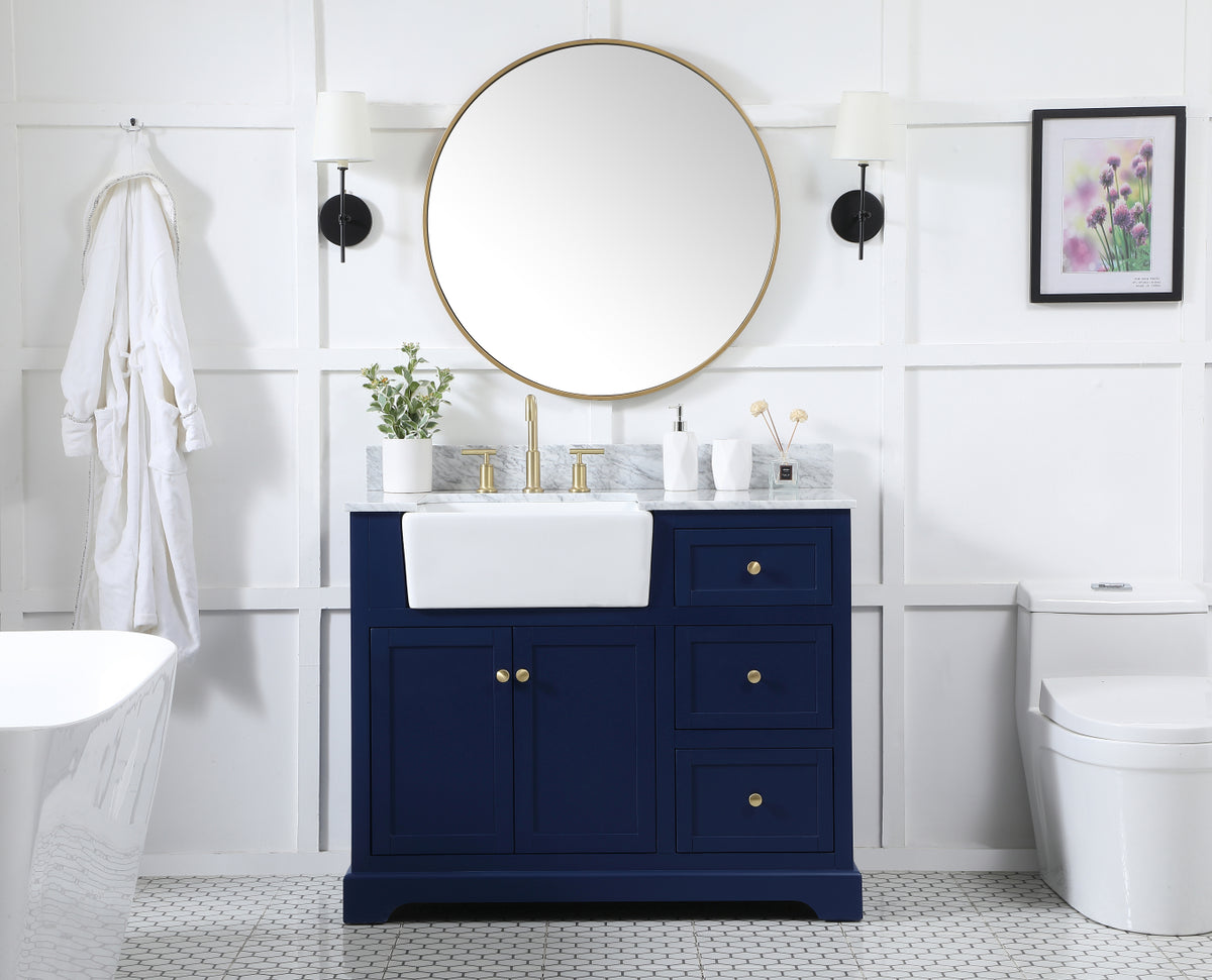 42 inch Single bathroom vanity in blue with backsplash