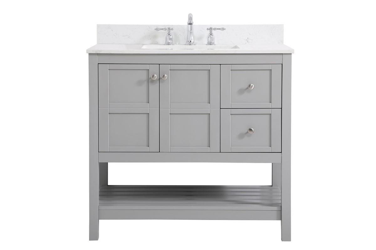 36 inch Single Bathroom Vanity in Gray with Backsplash