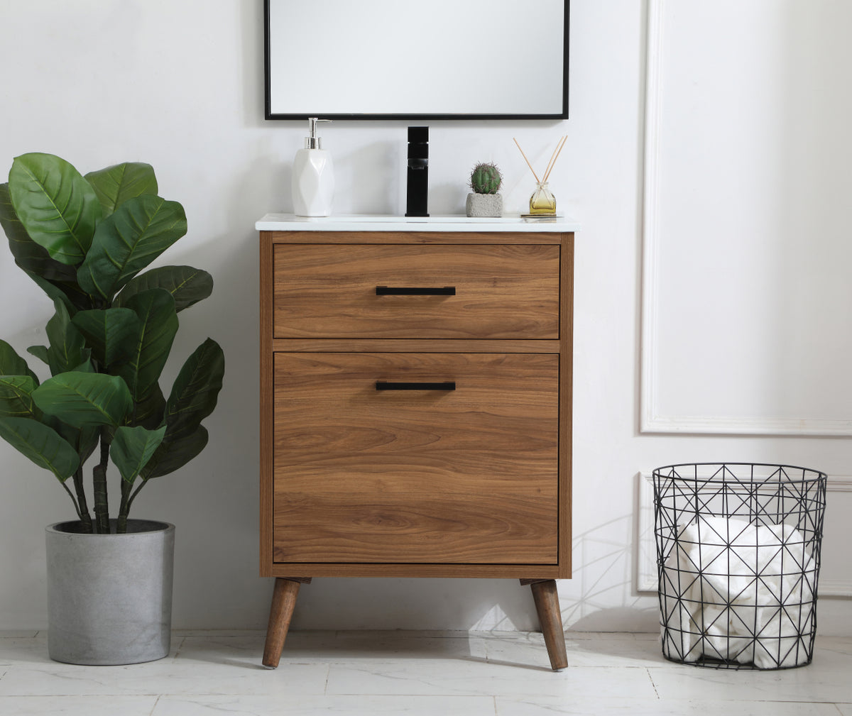 24 inch bathroom vanity in walnut brown