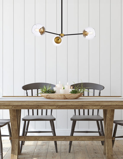 Briggs 32 inch pendant in black and brass with clear shade