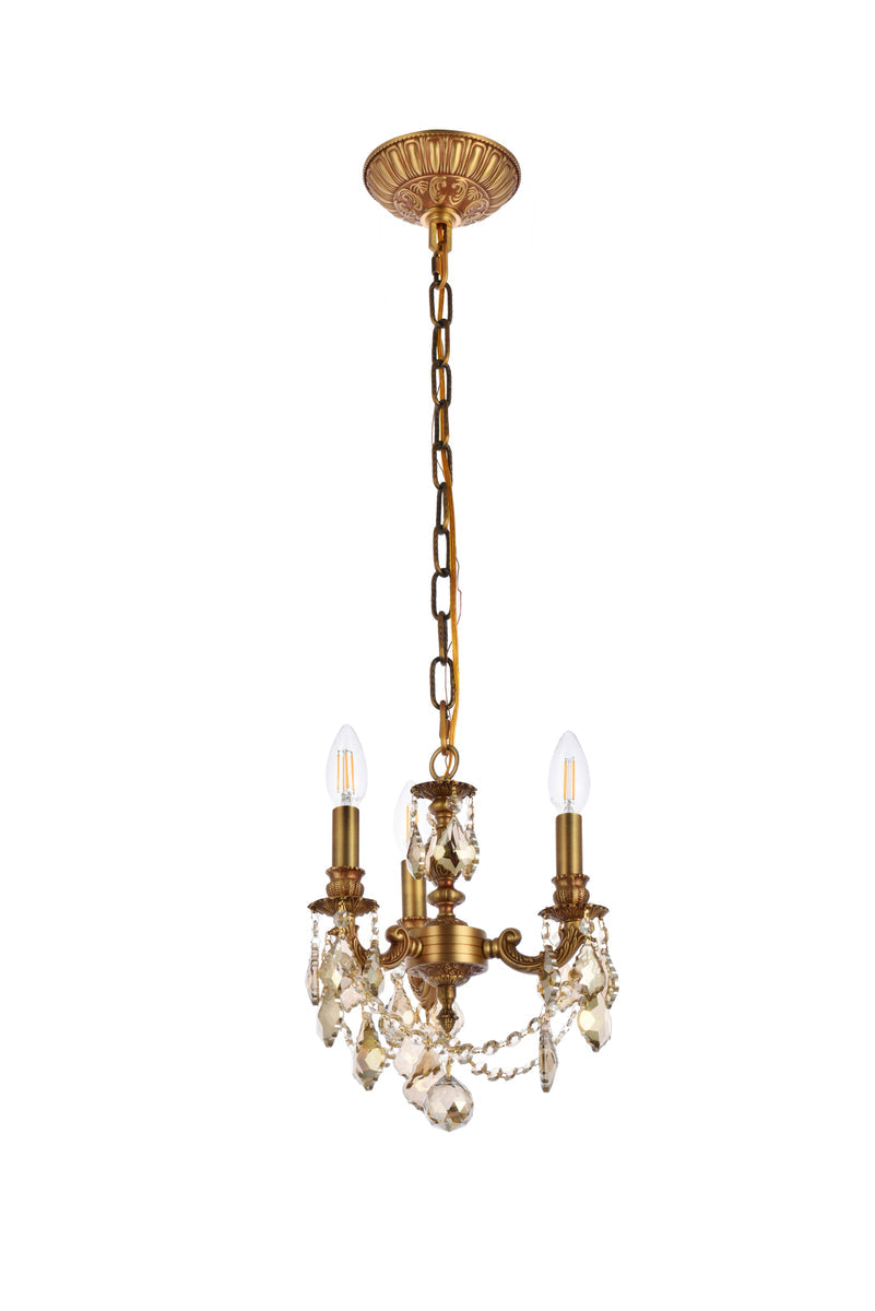 Lillie 3 light French Gold Pendant Golden Teak (Smoky) Royal Cut Crystal