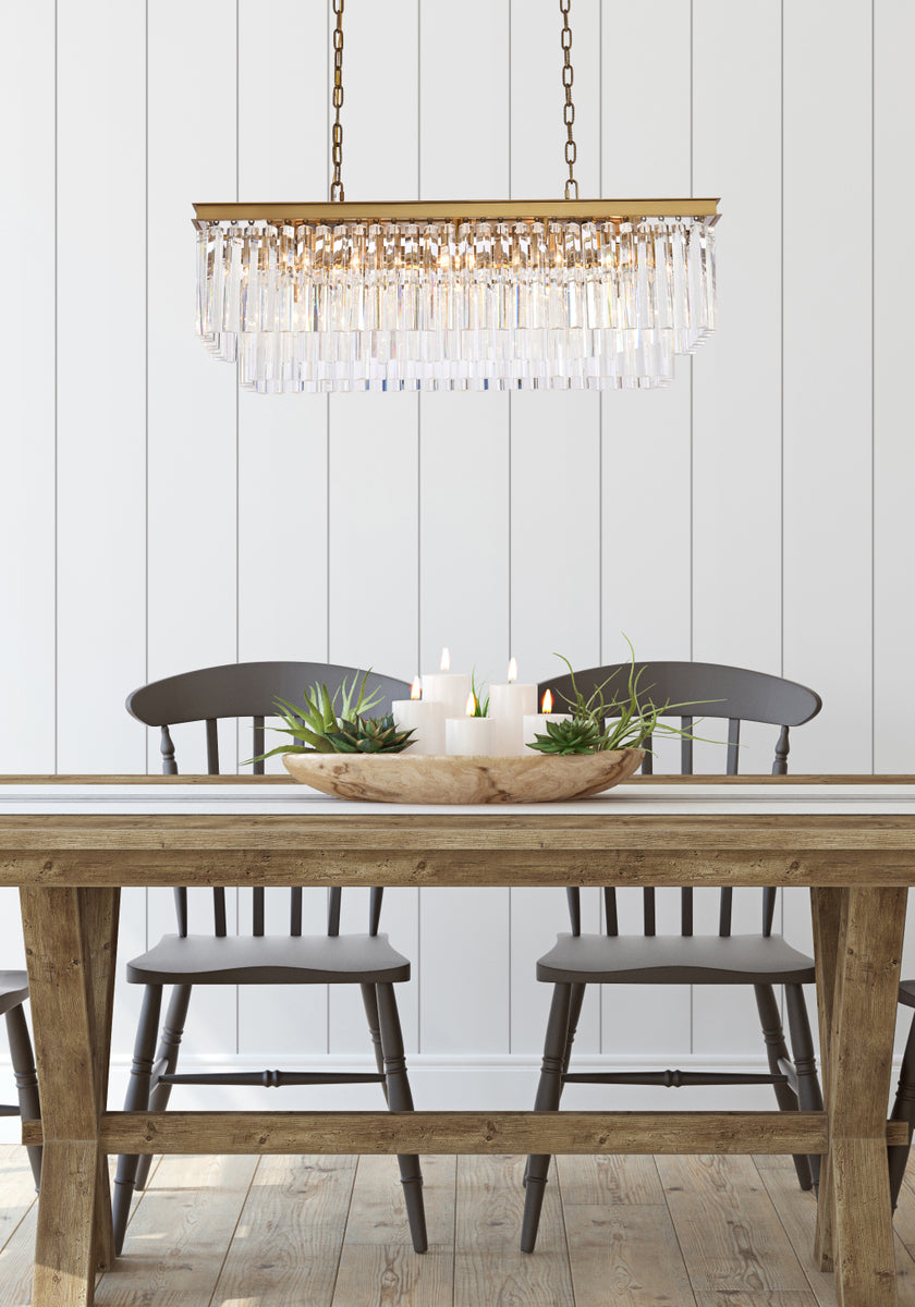 Sydney 40 inch rectangle crystal chandelier in satin gold