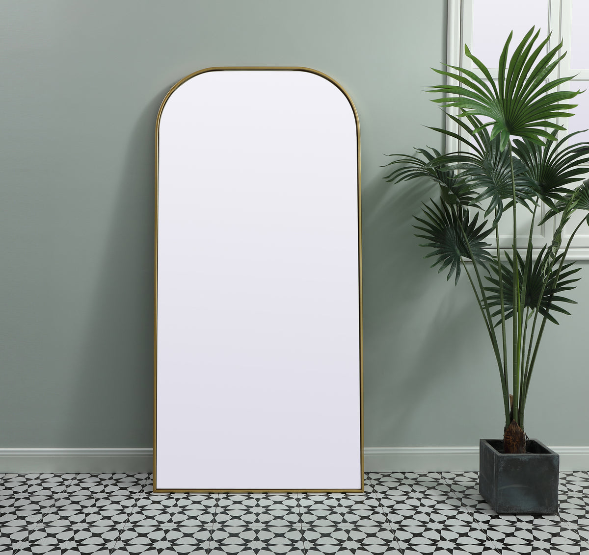 Metal Frame Arch Full Length Mirror 32x66 Inch in Brass