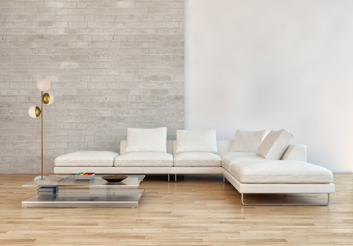 Eclipse 3 Lights Brass Floor Lamp With Frosted White Glass