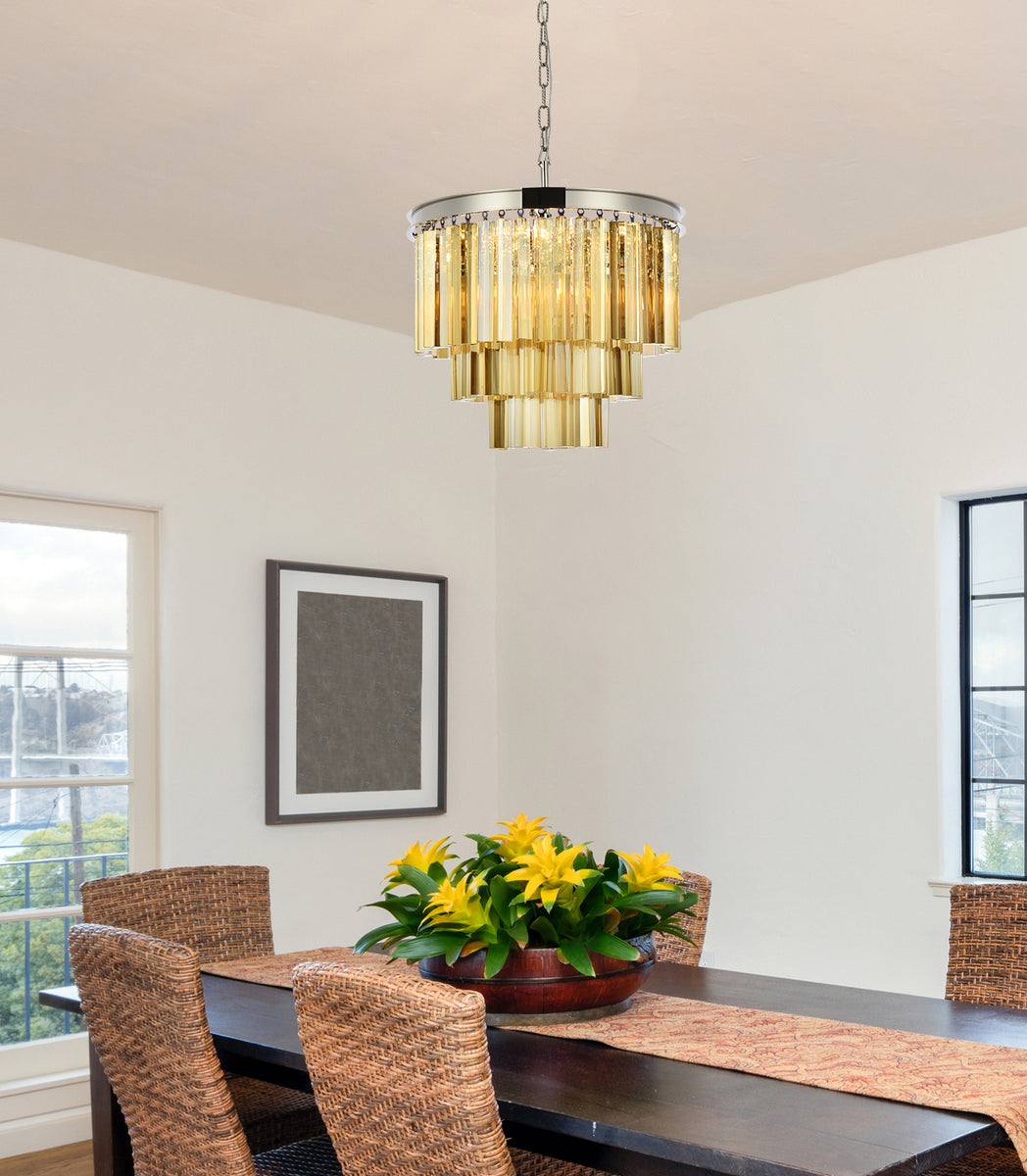 Sydney 9 light polished nickel Chandelier Golden Teak (Smoky) Royal Cut Crystal