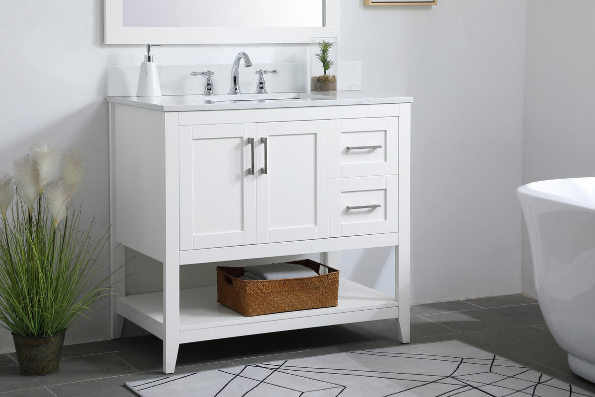 36 inch Single Bathroom Vanity in White with Backsplash