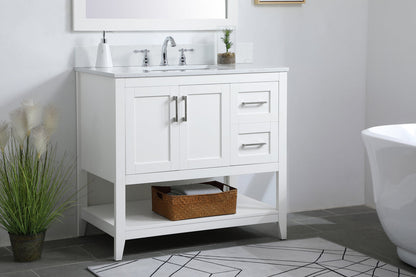 36 inch Single Bathroom Vanity in White with Backsplash