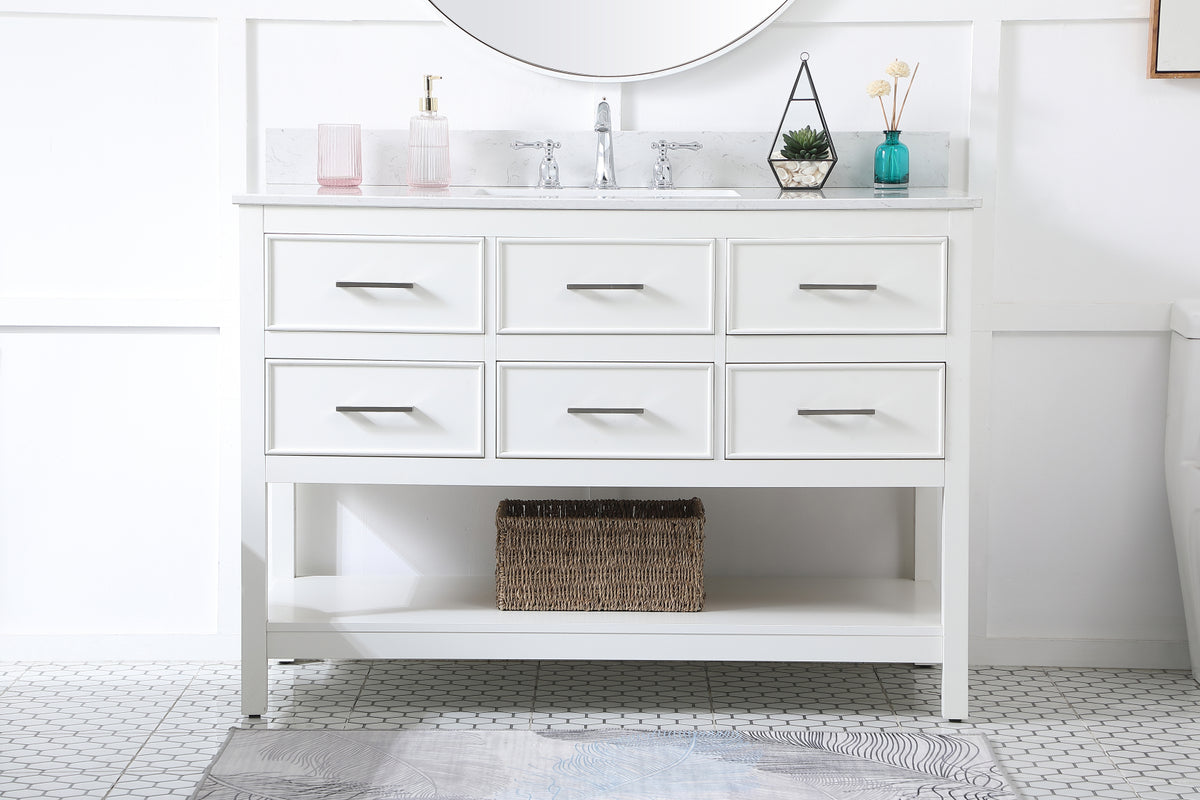 48 inch Single bathroom vanity in white with backsplash