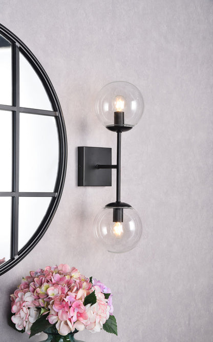 Neri 2 lights black and clear glass wall sconce