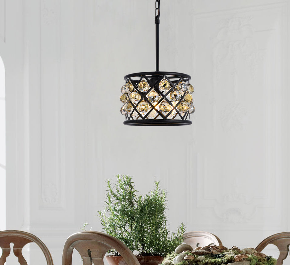 Madison 3 light Matte Black Pendant Golden Teak (Smoky) Royal Cut Crystal