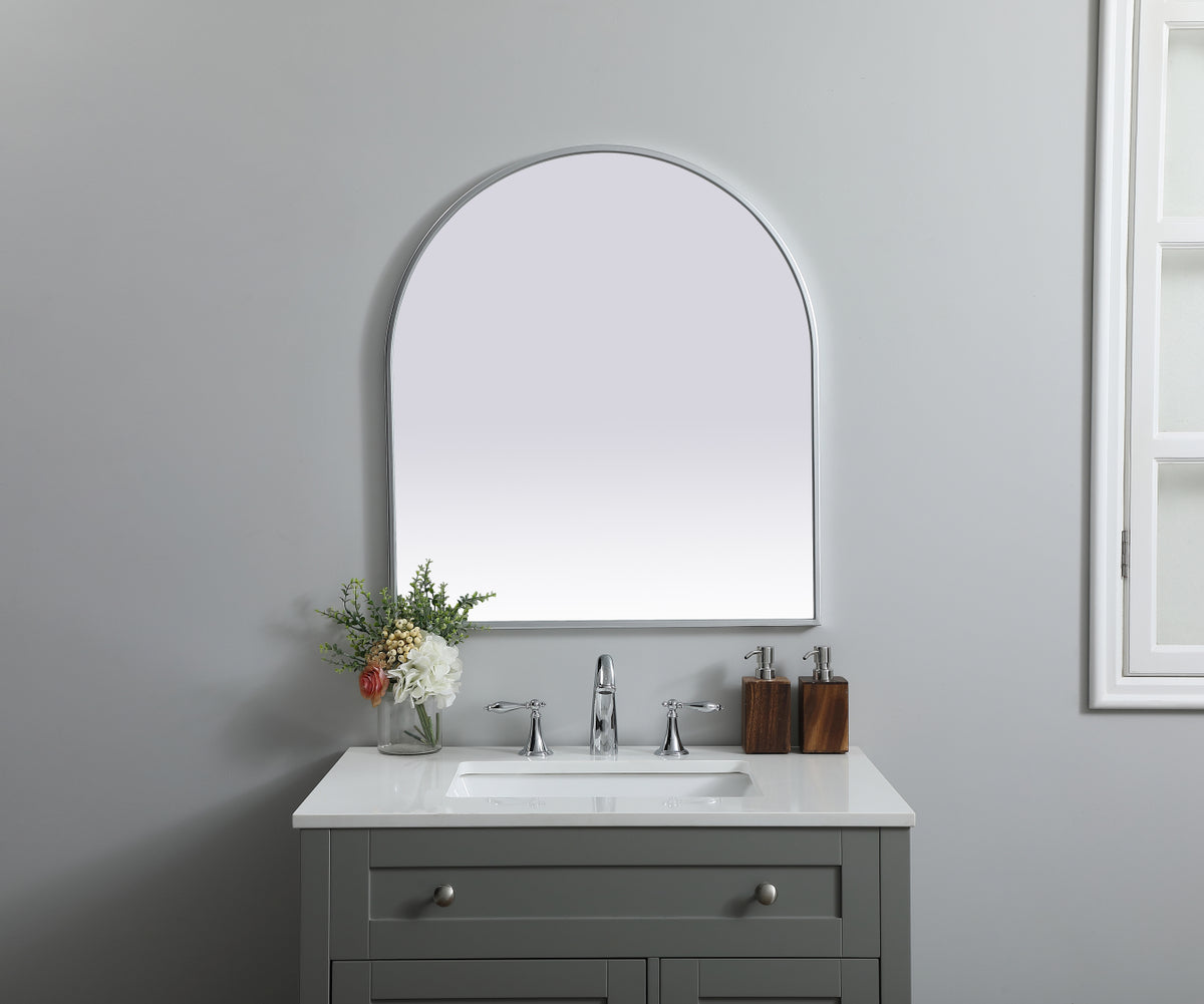 Metal Frame Arch Mirror 27x30 Inch in Silver