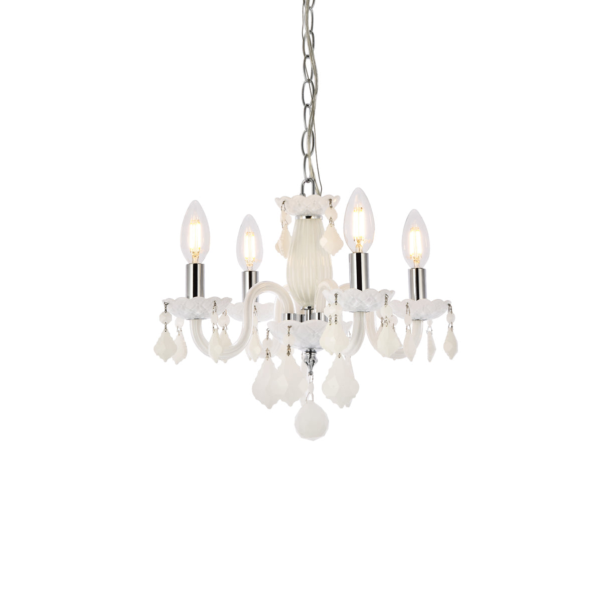 Rococo 4 light white Pendant White Royal Cut Crystal
