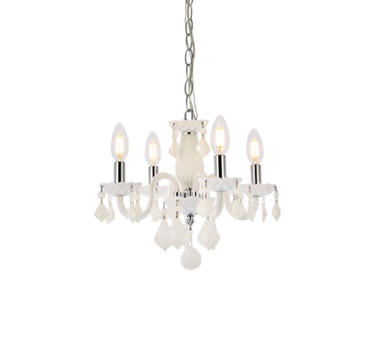 Rococo 4 light white Pendant White Royal Cut Crystal