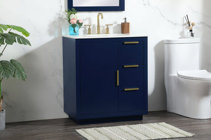 30 inch Single bathroom vanity in blue with backsplash