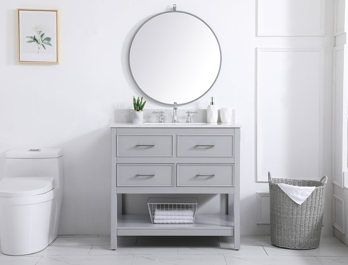 36 inch Single bathroom vanity in gray with backsplash