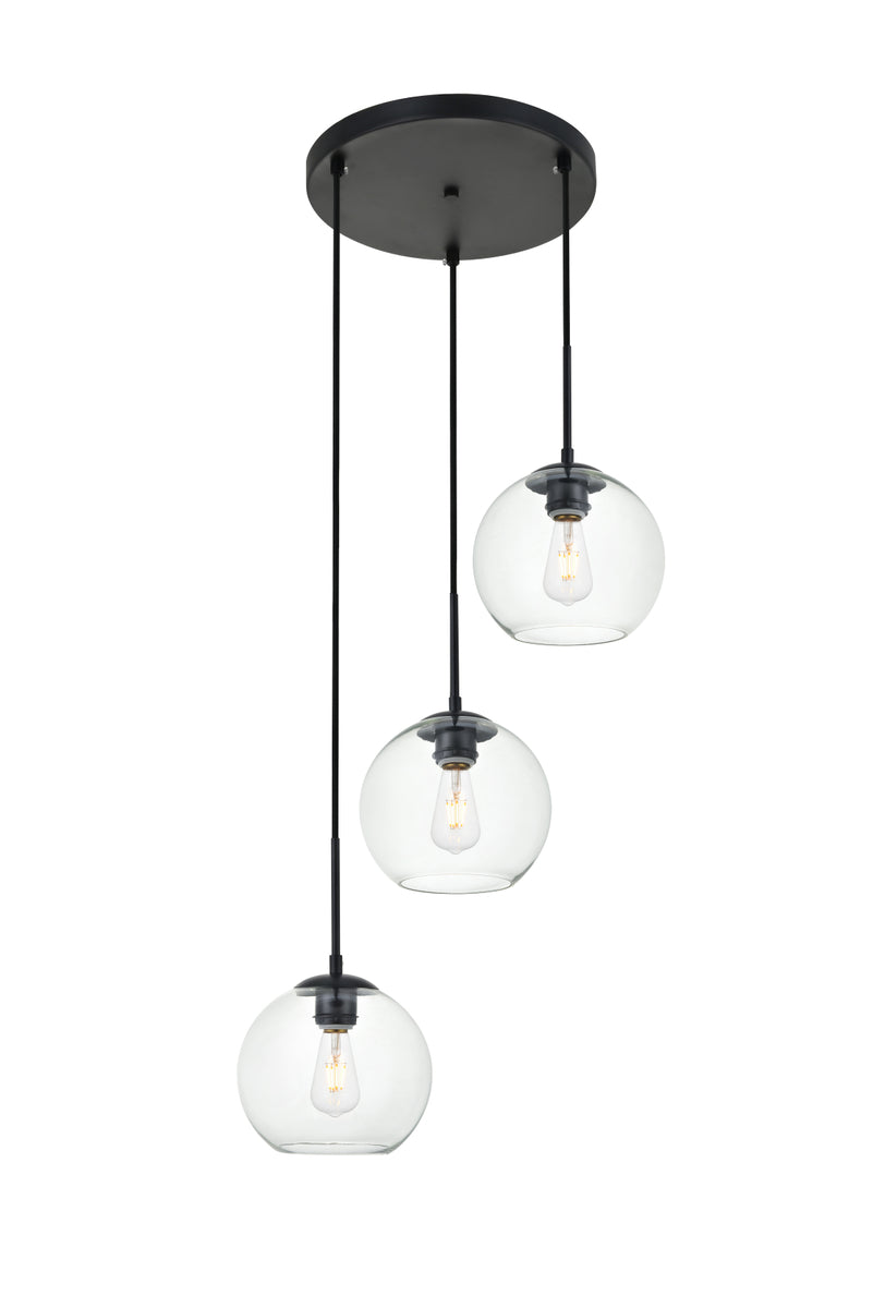 Baxter 3 Lights Black Pendant With Clear Glass