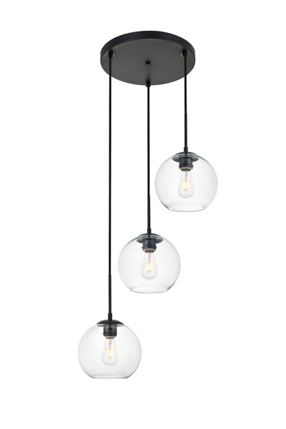 Baxter 3 Lights Black Pendant With Clear Glass