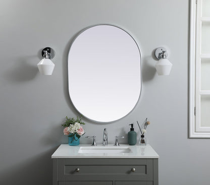 Metal Frame Oval Mirror 27x36 Inch in Silver