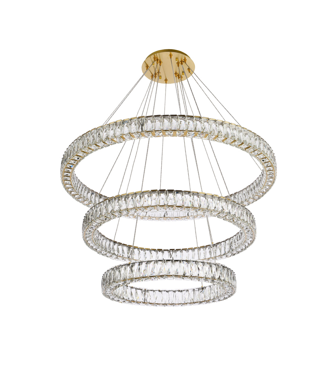 Monroe 41 inch LED triple ring chandelier in gold