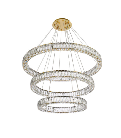 Monroe 41 inch LED triple ring chandelier in gold