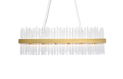 Dallas 42 inch rectangle crystal pendant in satin gold
