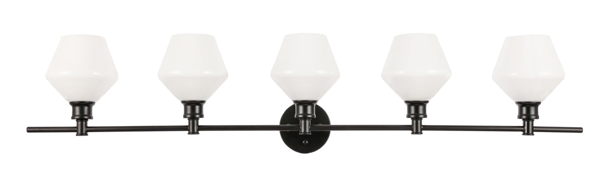 Gene 5 light Black and Frosted white glass Wall sconce