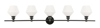 Gene 5 light Black and Frosted white glass Wall sconce