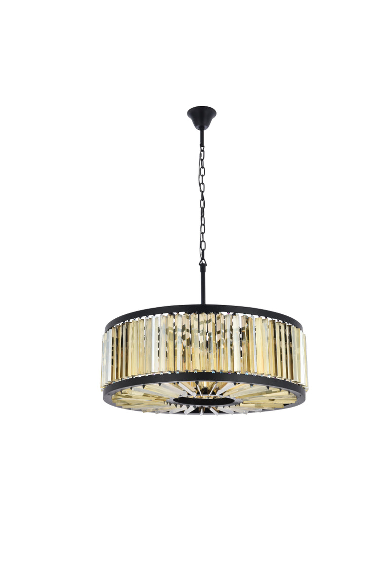 Chelsea 10 light Matte Black Chandelier Golden Teak (Smoky) Royal Cut Crystal