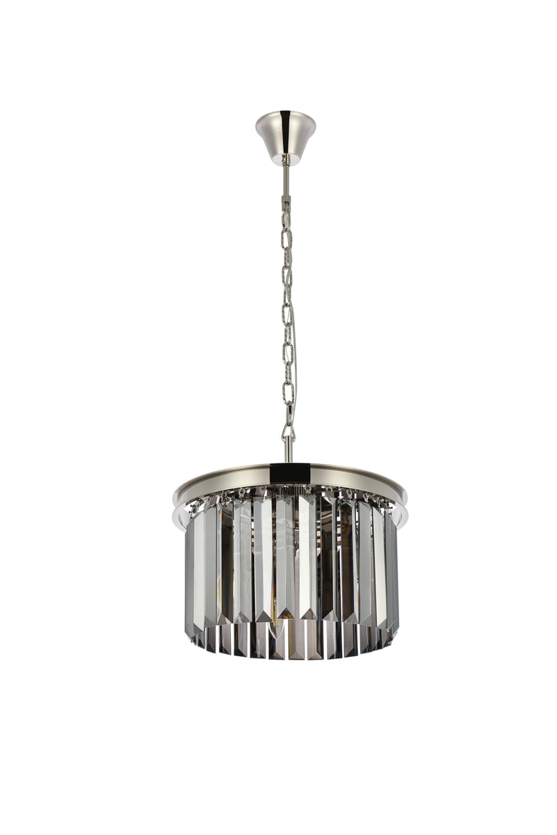 Sydney 3 light polished nickel Pendant Silver Shade (Grey) Royal Cut Crystal
