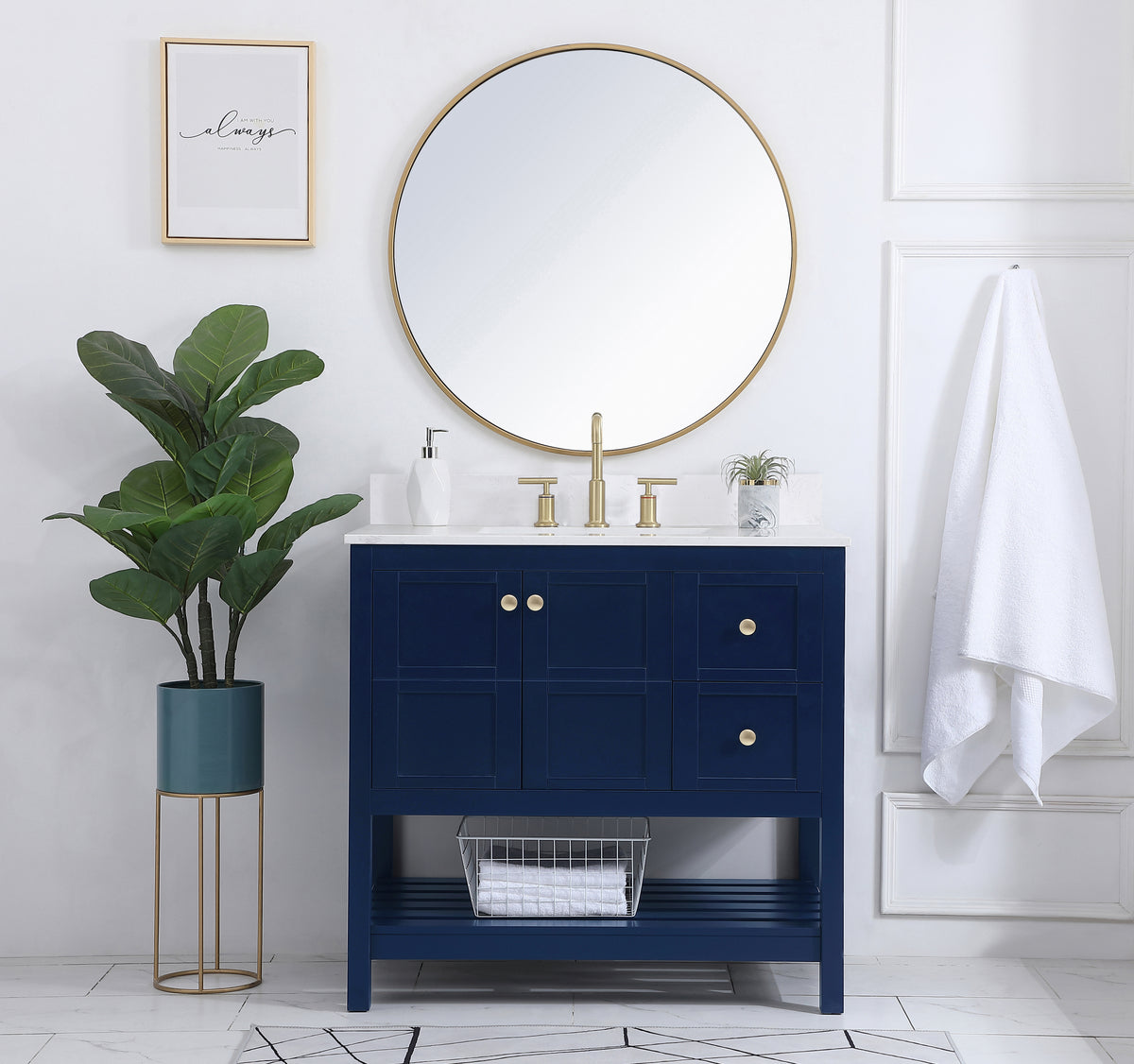 36 inch Single Bathroom Vanity in Blue with Backsplash