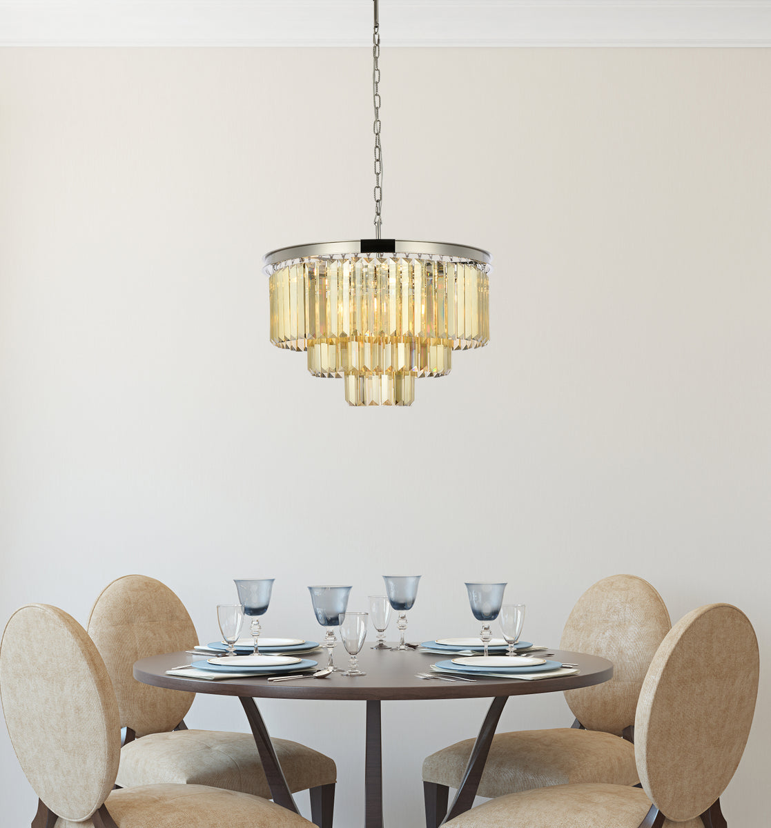 Sydney 9 light polished nickel Chandelier Golden Teak (Smoky) Royal Cut Crystal