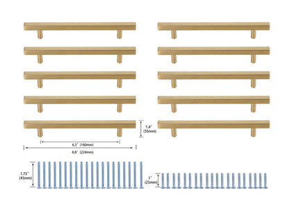 Dior 6-5/16" Center to Center Brass Bar Pull Multipack (set of 10)
