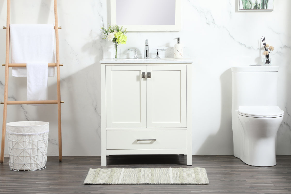 30 inch Single bathroom vanity in white with backsplash