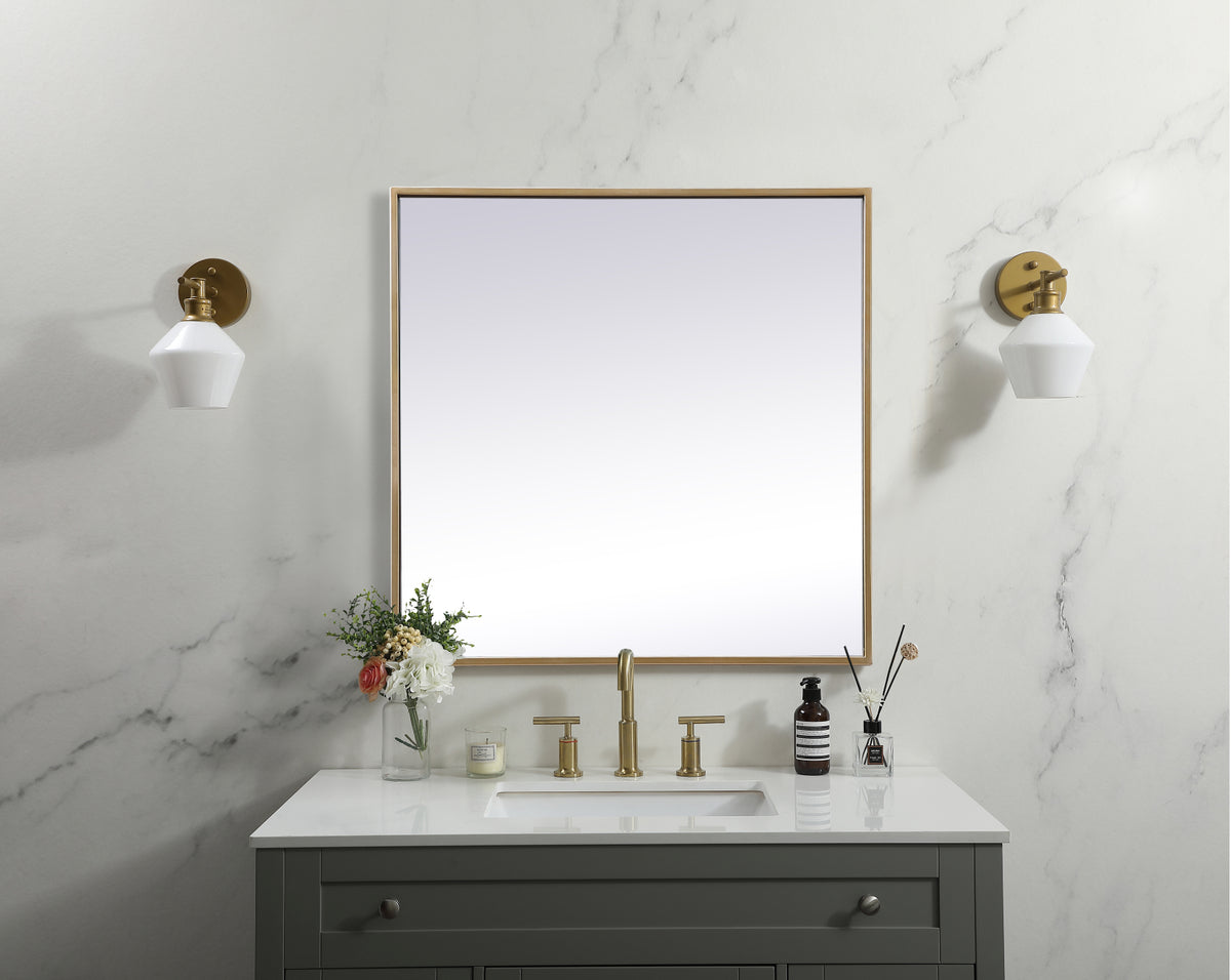 Metal Frame Square Mirror 24 inch in Brass