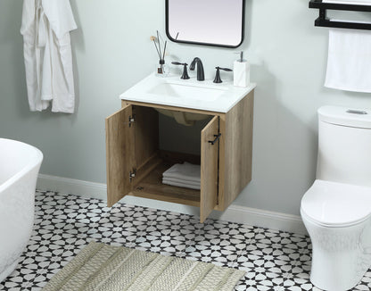 24 inch Single bathroom vanity in natural oak