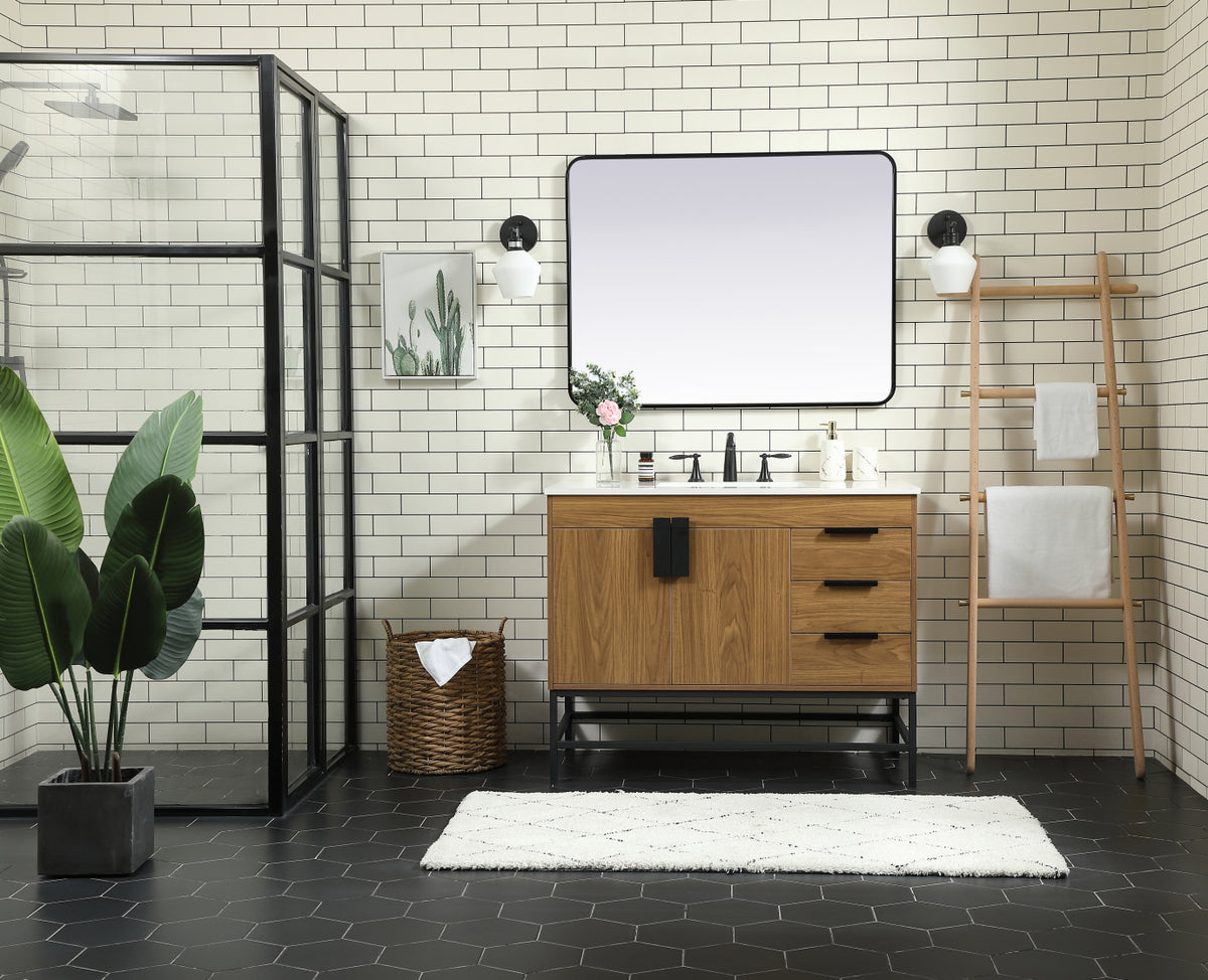42 inch Single bathroom vanity in walnut brown