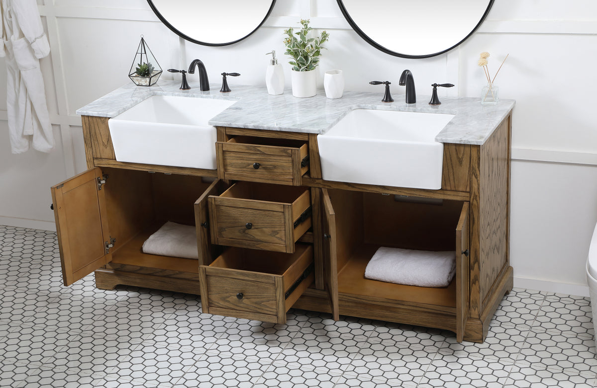 72 inch double bathroom vanity in driftwood