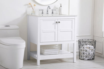 30 inch Single Bathroom Vanity in White with Backsplash