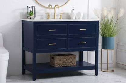 42 inch Single bathroom vanity in blue with backsplash