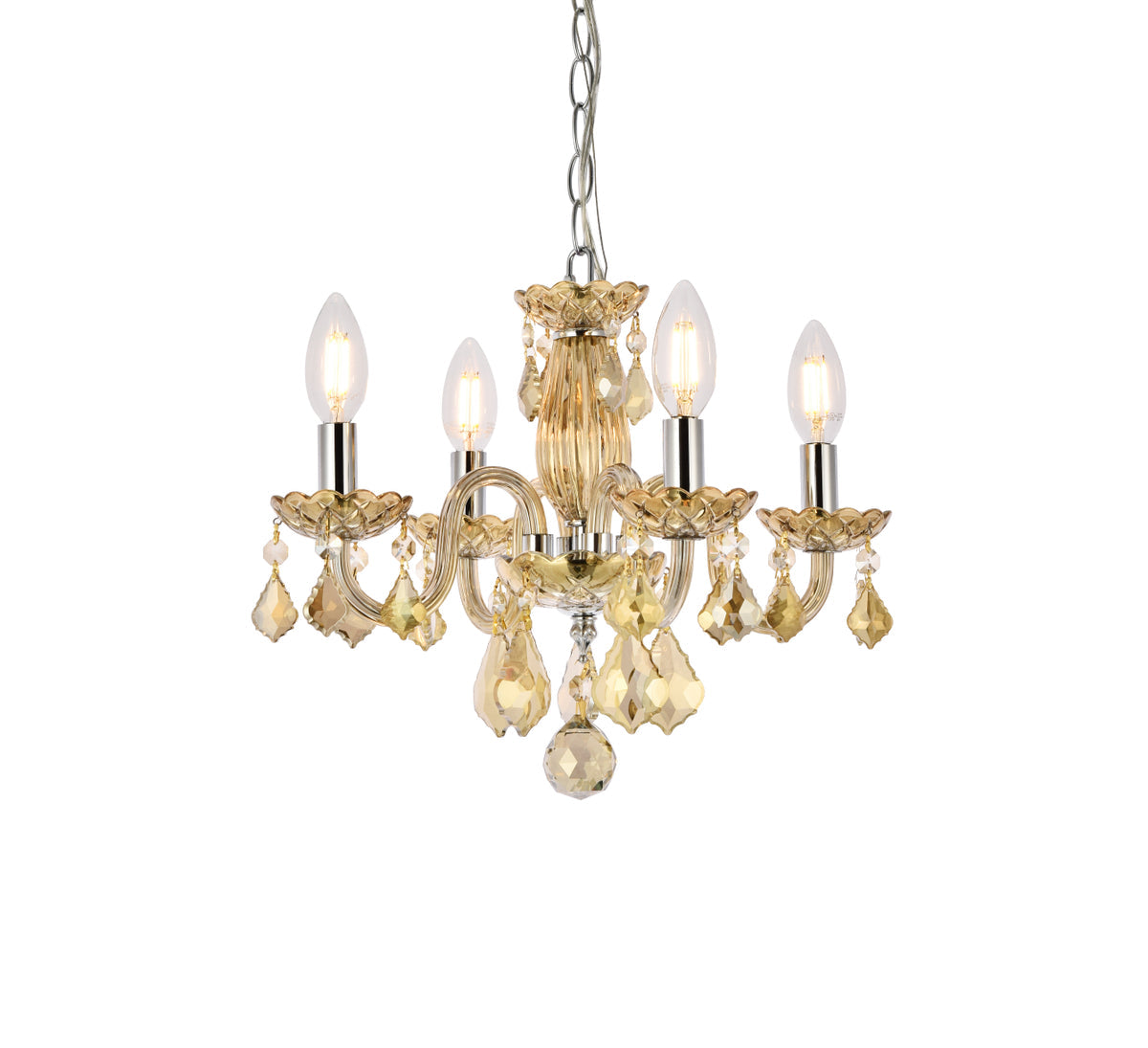 Rococo 4 light Golden Teak Pendant Golden Teak (Smoky) Royal Cut Crystal