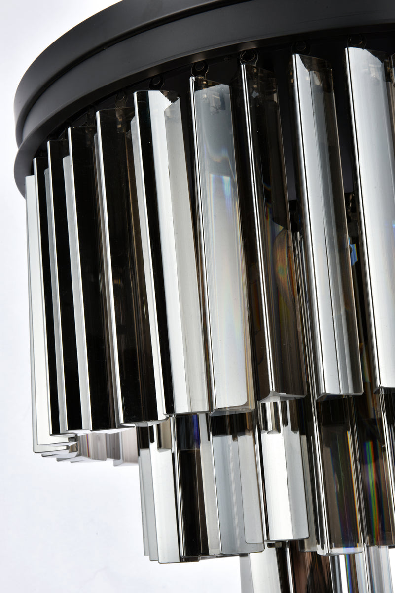 Sydney 9 light Matte Black Flush Mount Silver Shade (Grey) Royal Cut Crystal