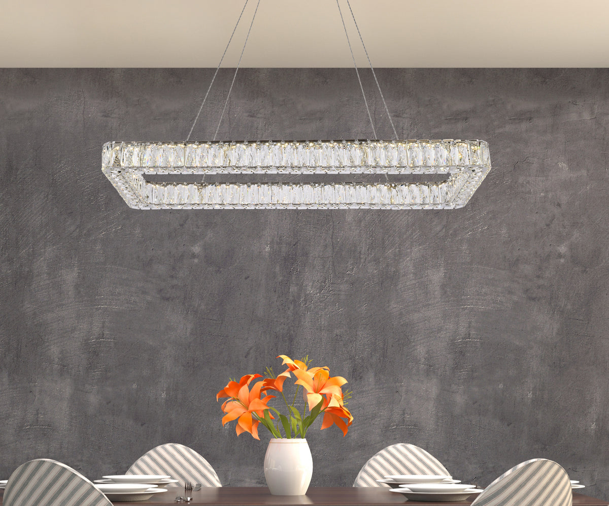 Monroe 42 inch LED Single rectangle pendant in chrome
